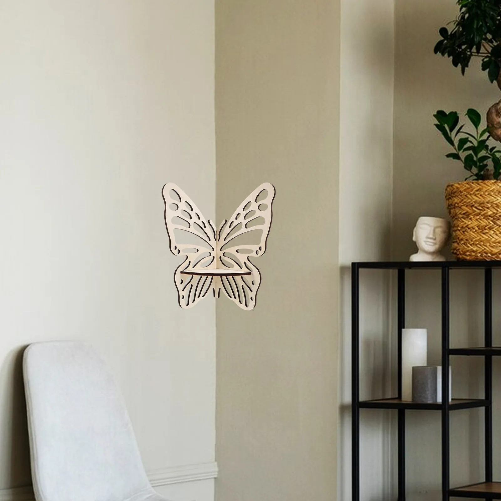Wooden Butterfly Corner Shelf Wall Mounted Book Display Stand with Large Capacity for Books Decor Items Bohemian Style Floating