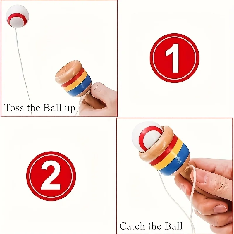 Klassisches Tasse- und Ballspiel aus Holz, Koordinations- und Gleichgewichtsspielzeug, rot-weiße Perlen und Schnur, stapelbare Tassen, Outdoor-/Party-Aktivitätsgeschenk – Detail 5