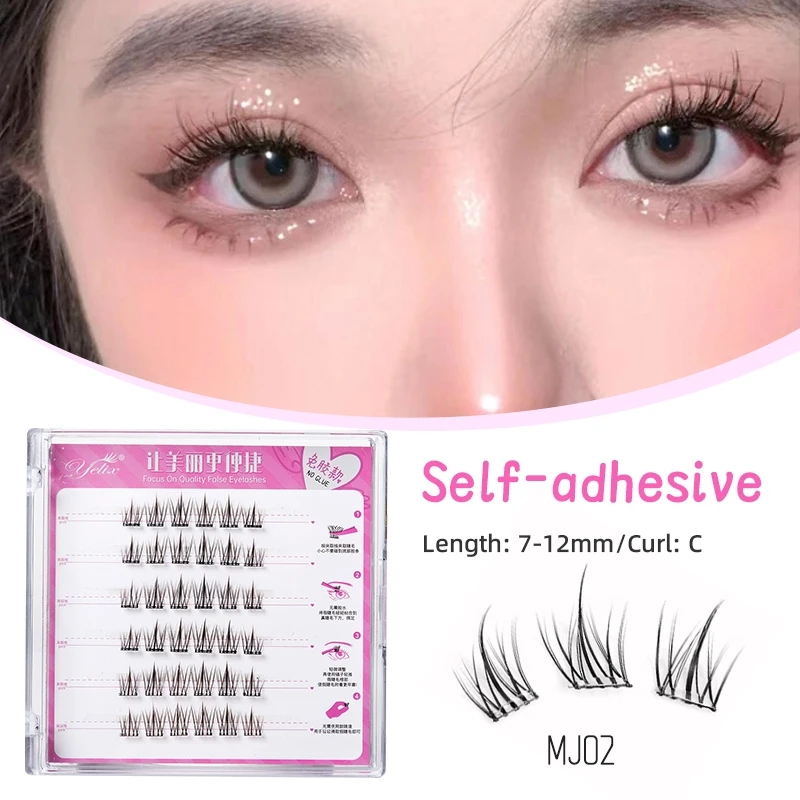 Yelix manga lashes Self Adhesive Lash Clusters Eyelashes No Glue Needed Natural Self Adhesive DIY Eyelash Extension Kit