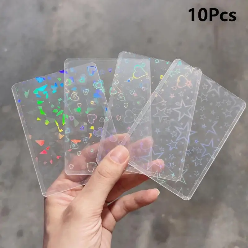 10Pcs Holographic Laser Clear Photocard Sleeves Waterproof PVC Card Protector For Kpop Idol Photo Collecting DIY Scrapbook Decor