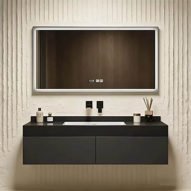Household Floating Multi-layer Wooden Board Wall-mounted Modern Bathroom Mirror Cabinet for Hotel