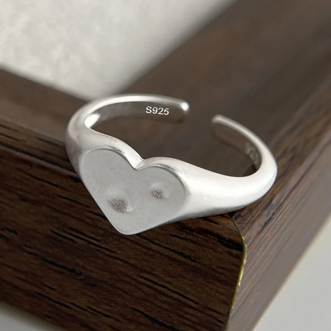 Women's 925 Sterling Silver Handmade Simple Flower Bow Heart Ring