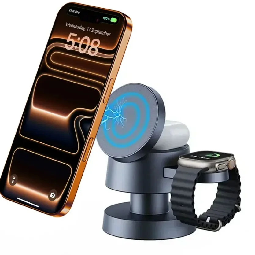 Night Light 15W Magnetic Wireless Charger For Magsafe Fast Charging Multi‑Device Station for iPhone Smart Watch Wireless Earbuds
