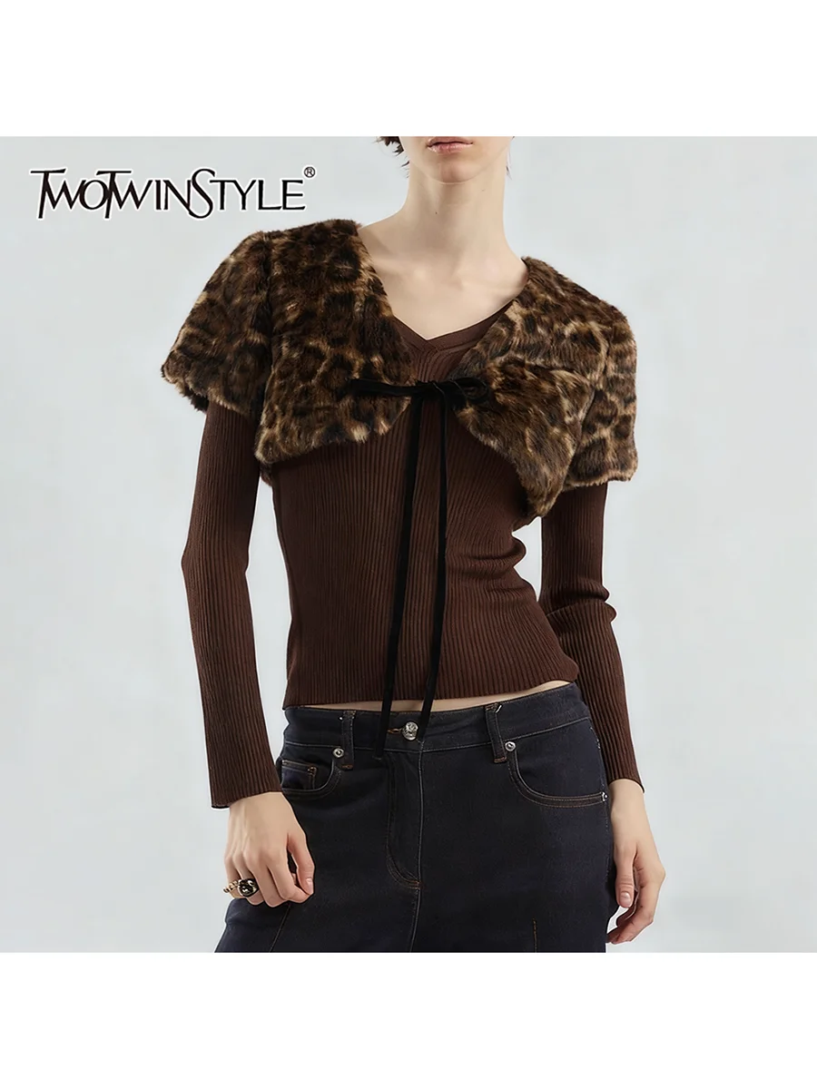 

TWOTWINSTYLE леопардовые утягивающие кружевные модные куртки для женщин с v-образным вырезом и короткими рукавами, темпераментная мини-куртка, женская одежда