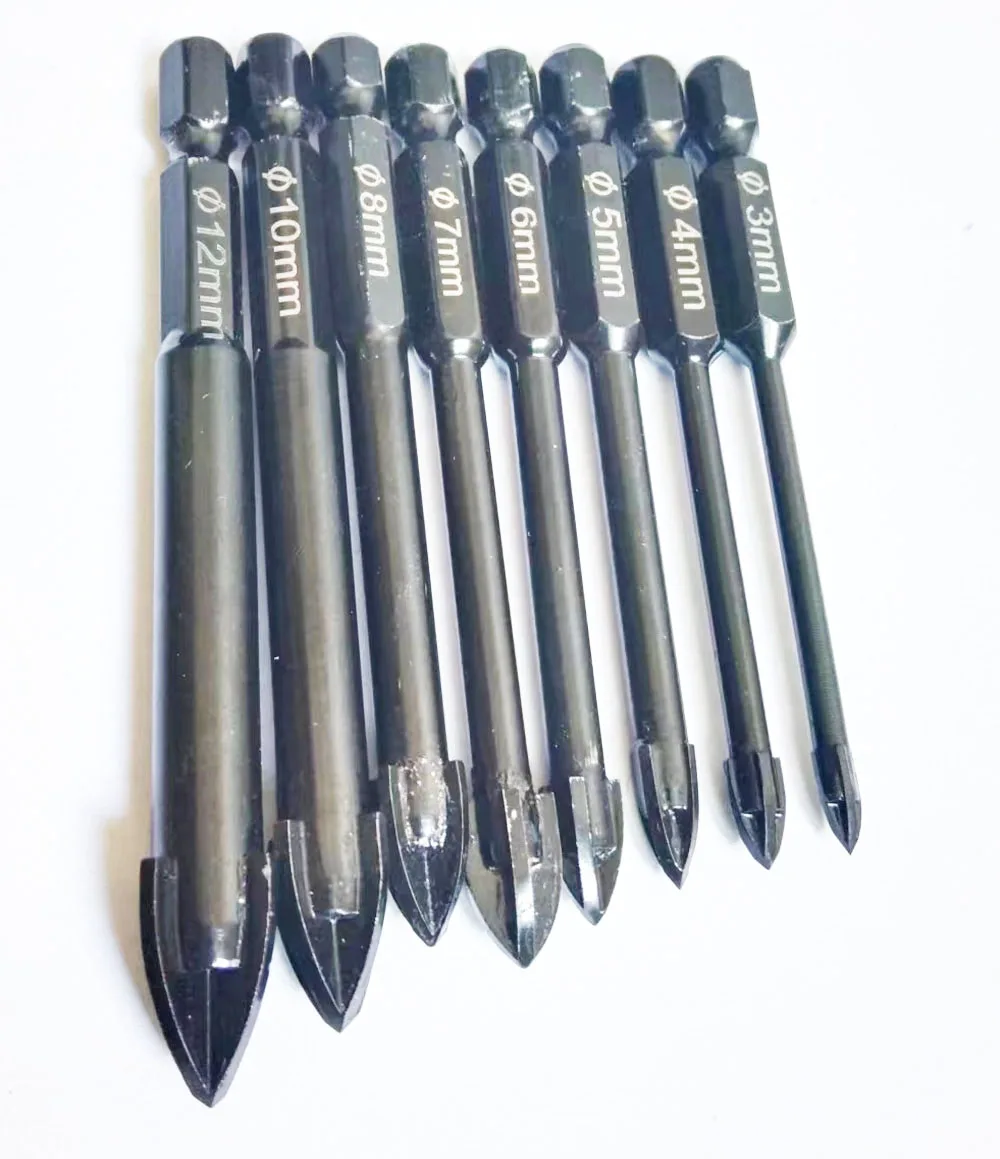 1 sets Glass Concrete Drill Bit Cross Hex Tile Ceramic Drill Bits Cemented Carbide Universal Drilling Tool Hole Opener for Wall