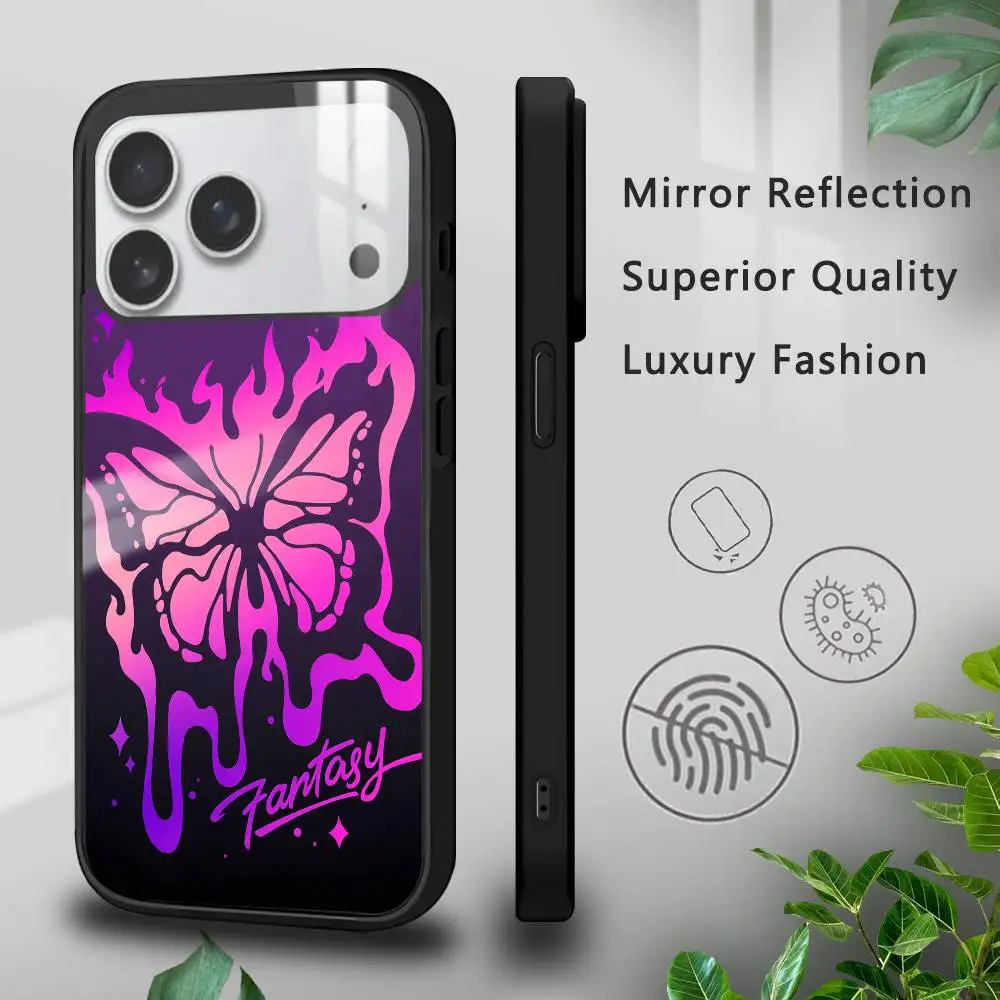 

Fashion Butterfly Phone Case For IPhone 16 15 14 13 12 11 Pro Max Plus Mini Plus Hard Mirror Surface Protect Funda