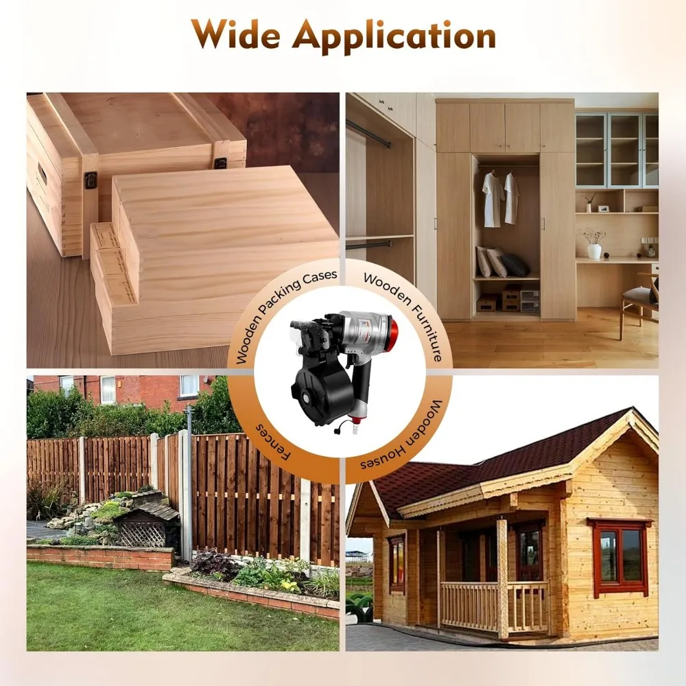 Pistola pneumática para cerco, capacidade de 300 pregos, 75-100 PSI, bobina de 1 a 2-1/4 polegadas, inclui óculos de segurança, contínua