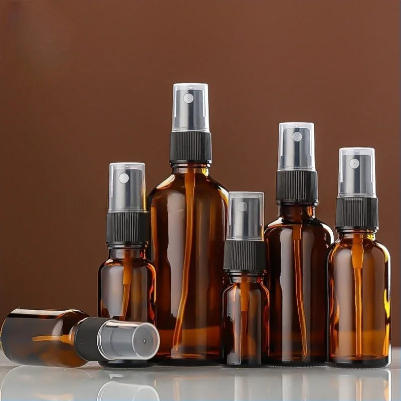 2 Stück 5 ml-100 ml leere bernsteinfarbene kleine Glassprühflaschen mit feinem Nebel, Set für ätherische Öle, Parfüm-Reinigungslösungen, nachfüllbar