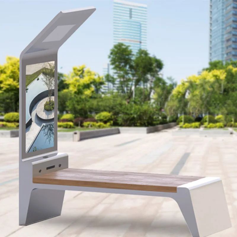 

Customized Smart Park Chair Modern Stainless Steel Outdoor Bench Waterproof Leisure Solar Charging Villa Seat for Community