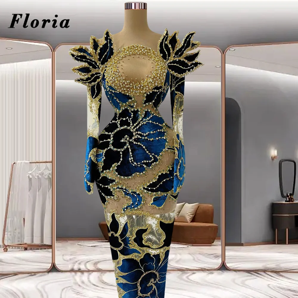 

Floria 4 Designs Mermaid Long Sleeves Formal Evening Dresses Arabic Dubai Beaded Party Dress Wedding Flower Women Prom Gowns