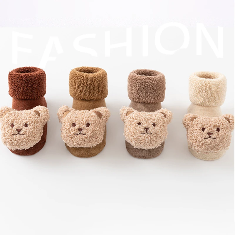 

Cute Cartoon Bear Baby Socks for Boy Girl Winter Soft Cotton Anti Slip Newborn Infant Floor Socks Toddlers Thicken Socken