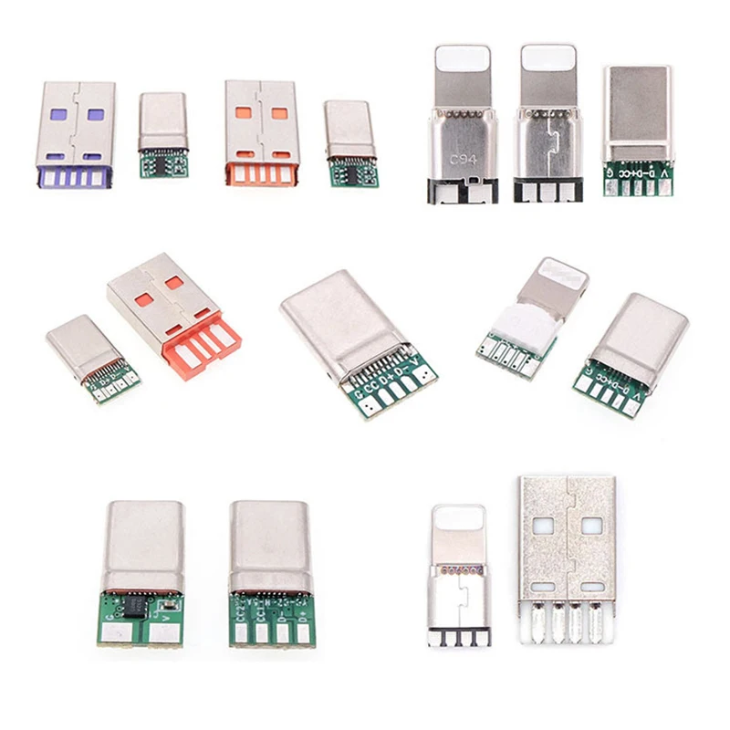 USB Tipo-C Kit de Carga Rápida, 65W, 5A, Conector Masculino, Soldagem com 5Pin PCB, Tipo A, 6 Pin USB, DIY OTG Dados