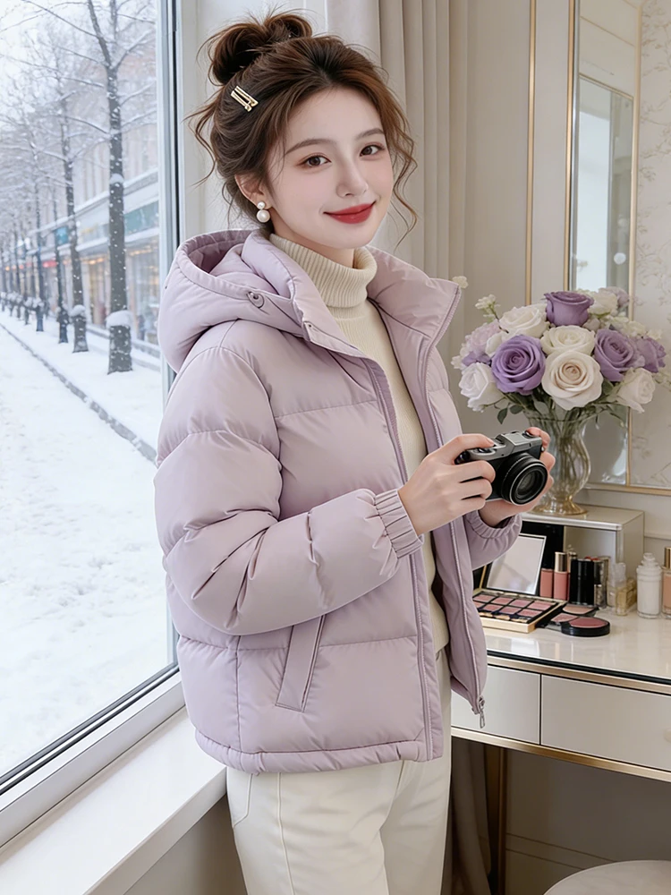 

Super Sli Spliced Color Blo down Cotton Jaet Women's Winter Thiened Warm Hooded Little Cotton Coat Outerwear