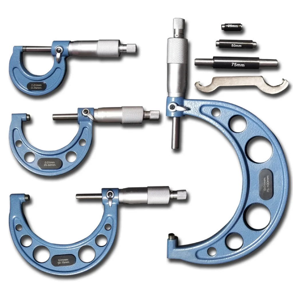 Juego de Micrómetro de tornillo premium 0uter, Juego de 4 piezas, micrómetro mecánico, medición de diámetro exterior 0-2024mm, 100