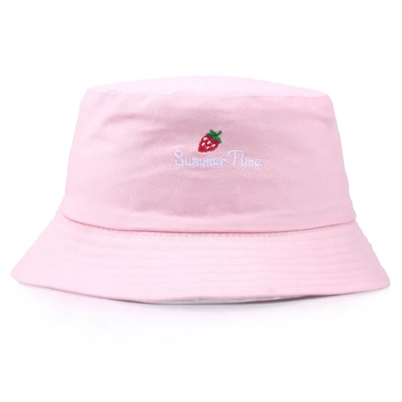 Best selling literary wild soft girl basin hat Korean cute letters strawberry embroidered fisherman hat summer sun visor