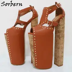 Sorbern 26cm Women Sandals Block High Heel Cork Wrappe Open Toe Thick Platform Fetish Drag Queen Shoes Display Show Shoes