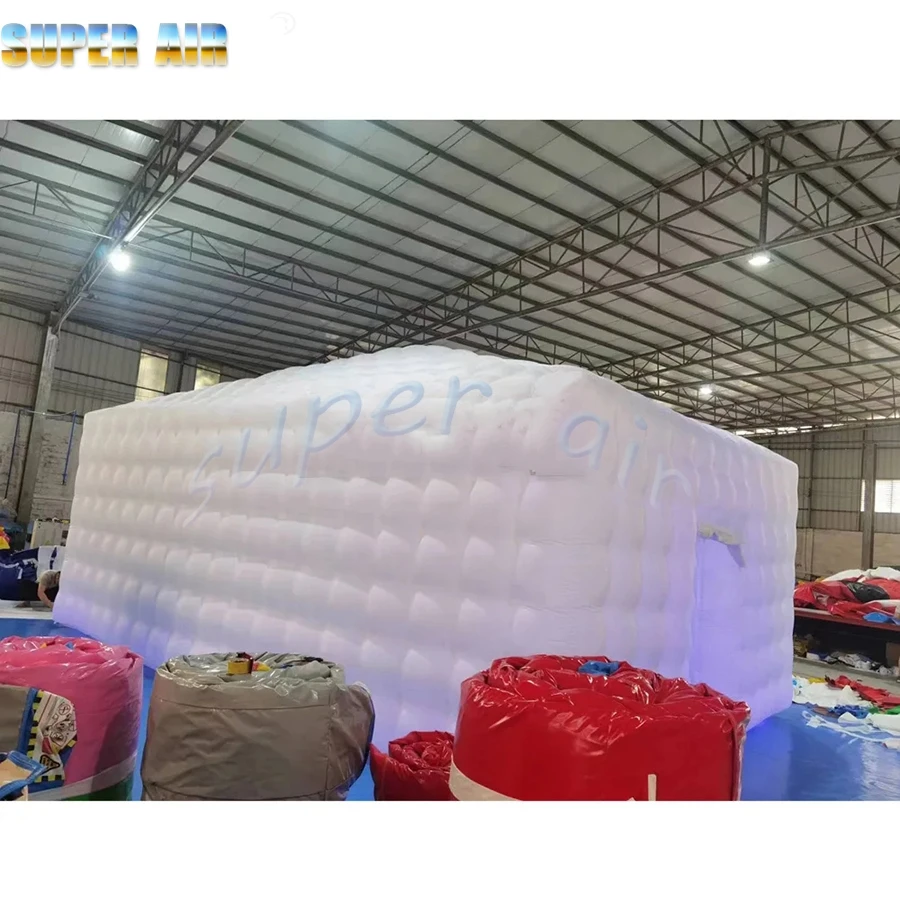 Lager withe-casa inflable con luces led, tienda de cubo inflable con techo de cúpula para eventos