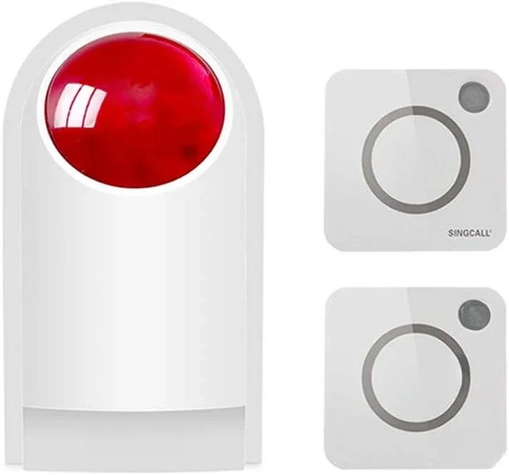 

Remote Emergency Strobe Siren Alarm Kit Waterproof Outdoor Loud Panic SOS Warning 300ft 1 Red Flashing Siren+ 2 Call Buttons