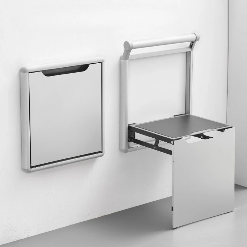 Ultrathin Wall Mounted Folding Seat Chair, Aluminum Shower Chairs, Casual Household Porch, Shoe Back, Step Stool, Home Furniture