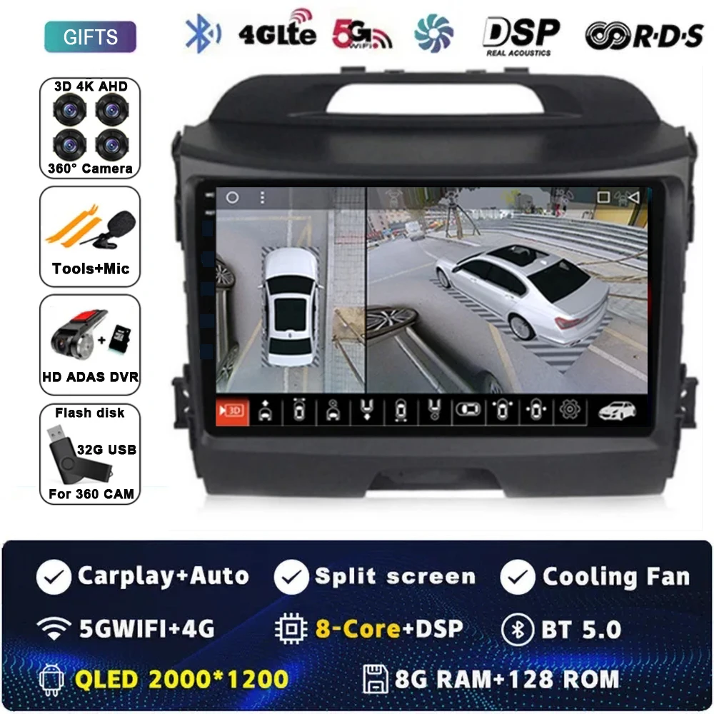 Android 15 Autoradio Android Voor KIA Sportage 3 Sportage R 2010-2016 Carplay Multimedia Speler autoradio 4G wifi Qualcomm 2din