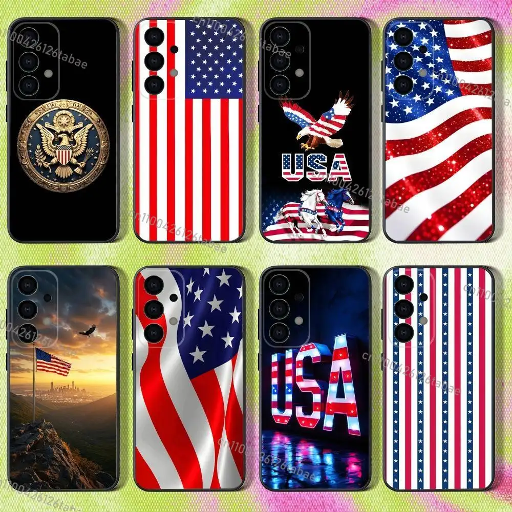 America USA Flag Phone Case For Samsung S25,S26,S24,S21,S22,S23,S30,Ultra,S20,Plus,Fe,Lite,5G Black Cover