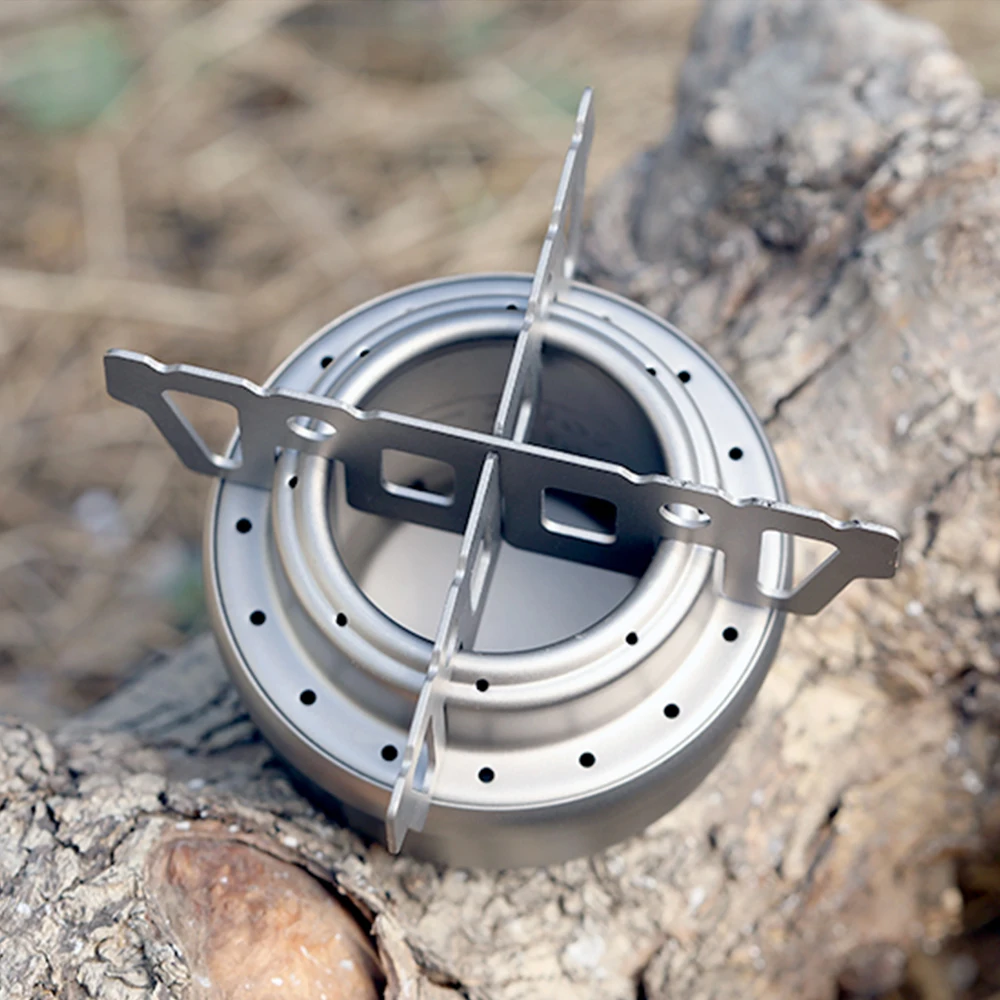 TOMSHOO Mini Titanium Alcohol Stove with Lid Cross Stove Stand Rack Outdoor Camping Hiking Backpacking Cooking Alcohol Stove