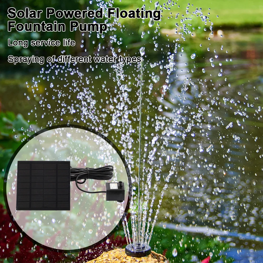 1.2W Solar Water Fountain Pump 200L/h with 6 Nozzles Solar Powered Fountain Water Pump Lift 110cm for BirdBath Garden Small Pond