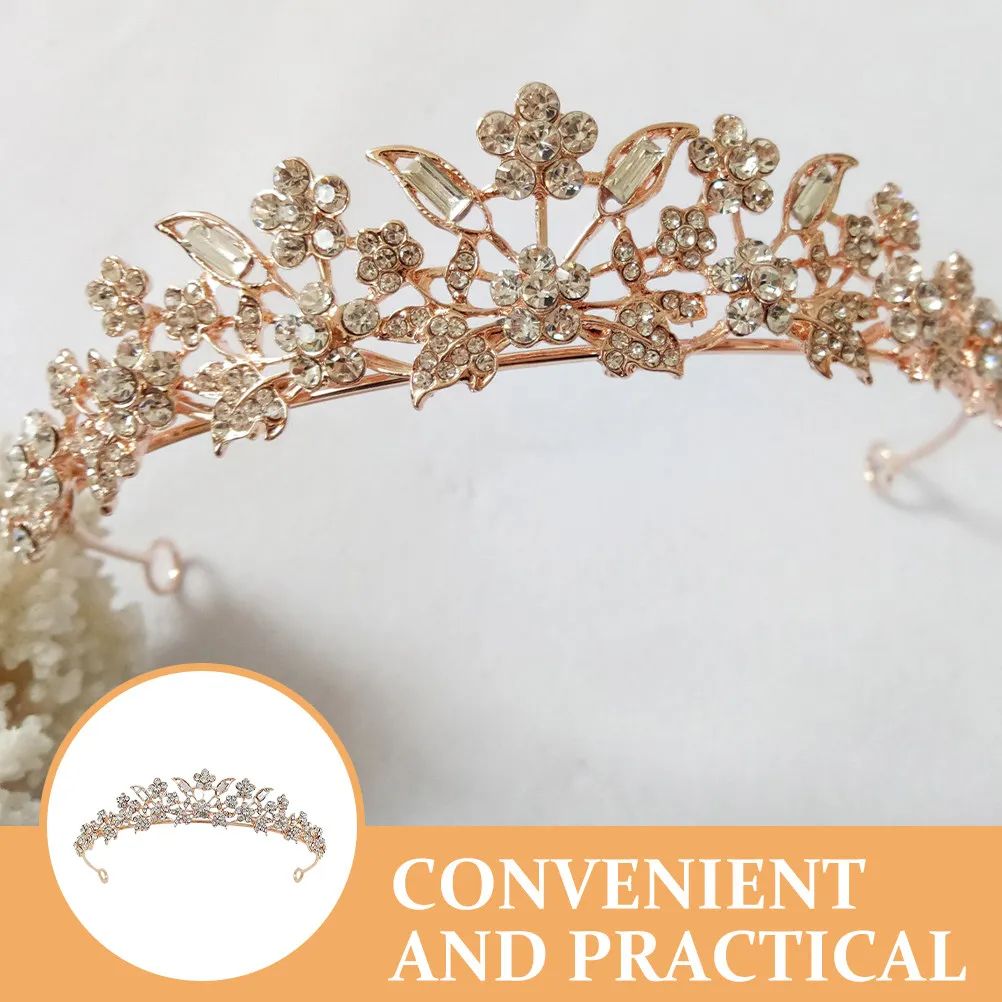 

Свадебная корона-ободок цвета розового золота, минималистичная, со стразами, элегантная цветочная корона для женщин и девушек, тиара для вечеринок