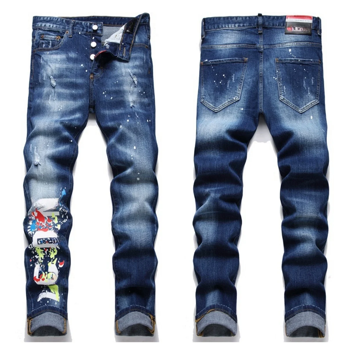 2024 Fashion fashion washable, worn out and painted men's vintage biker jeans