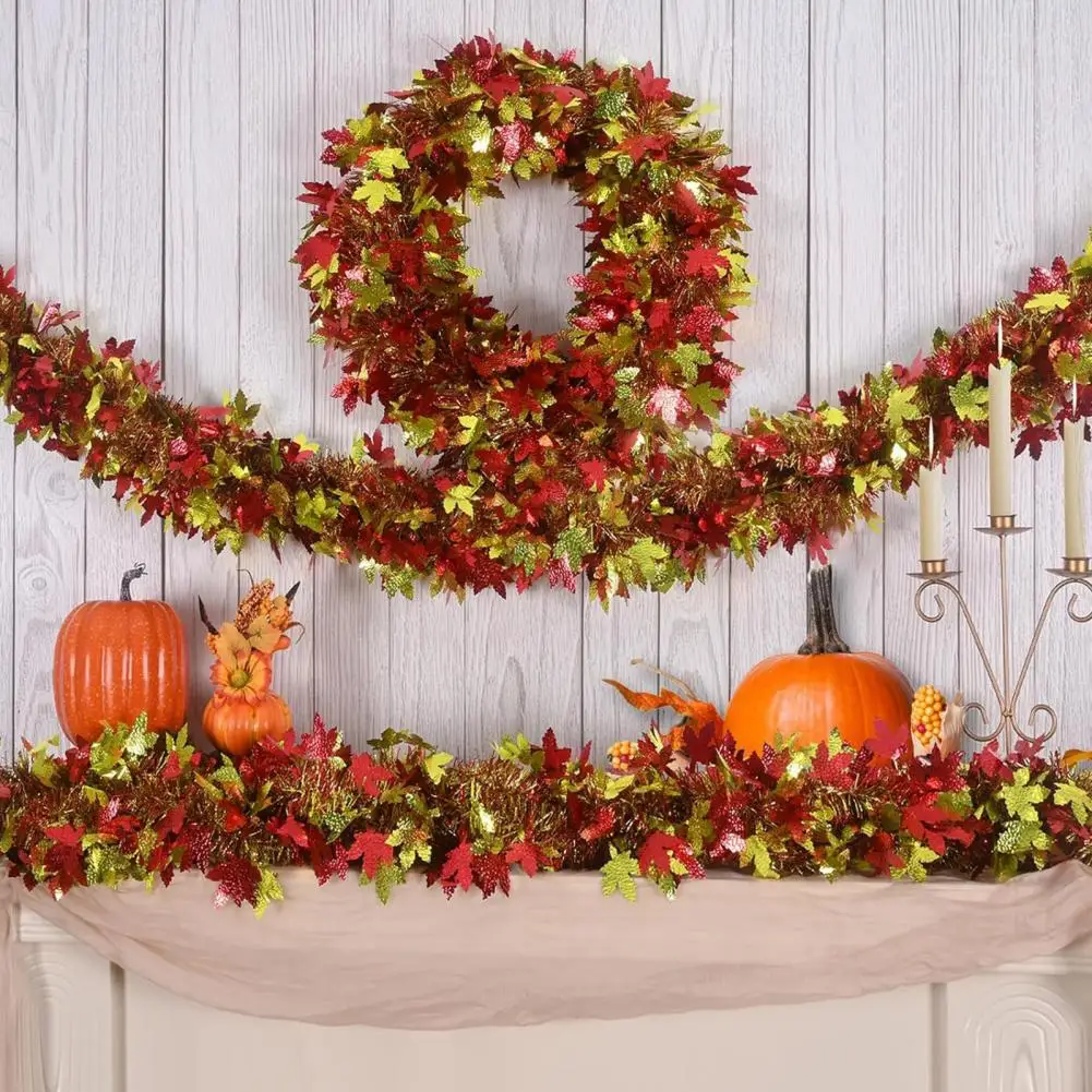 Decorative Fall Leaves for Stairs Autumn Harvest Party Decorations 78 Inch Fall Maple Leaf Garland Shiny Tinsel Twist Decoration
