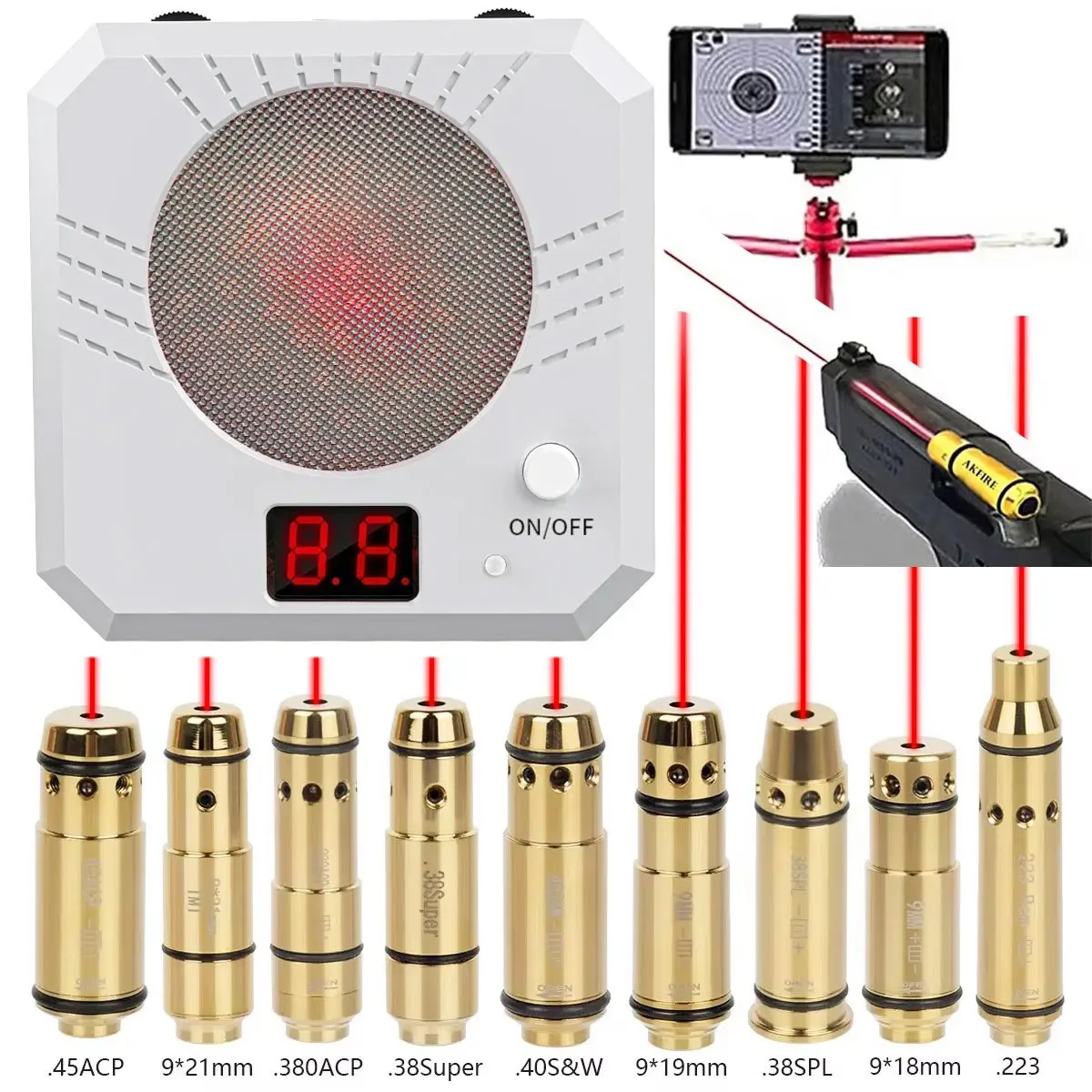 Táctico 9mm.223Rem.38SPL.380ACP.45.357 12GA.308 bala de entrenamiento láser fuego seco punto rojo mira láser para caza