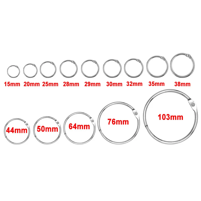 100pcs 15-64mm Loose-leaf Book Rings Bronze Metal Ring Binder DIY Albums Opening O Ring Circle Hoops Home Office Storage