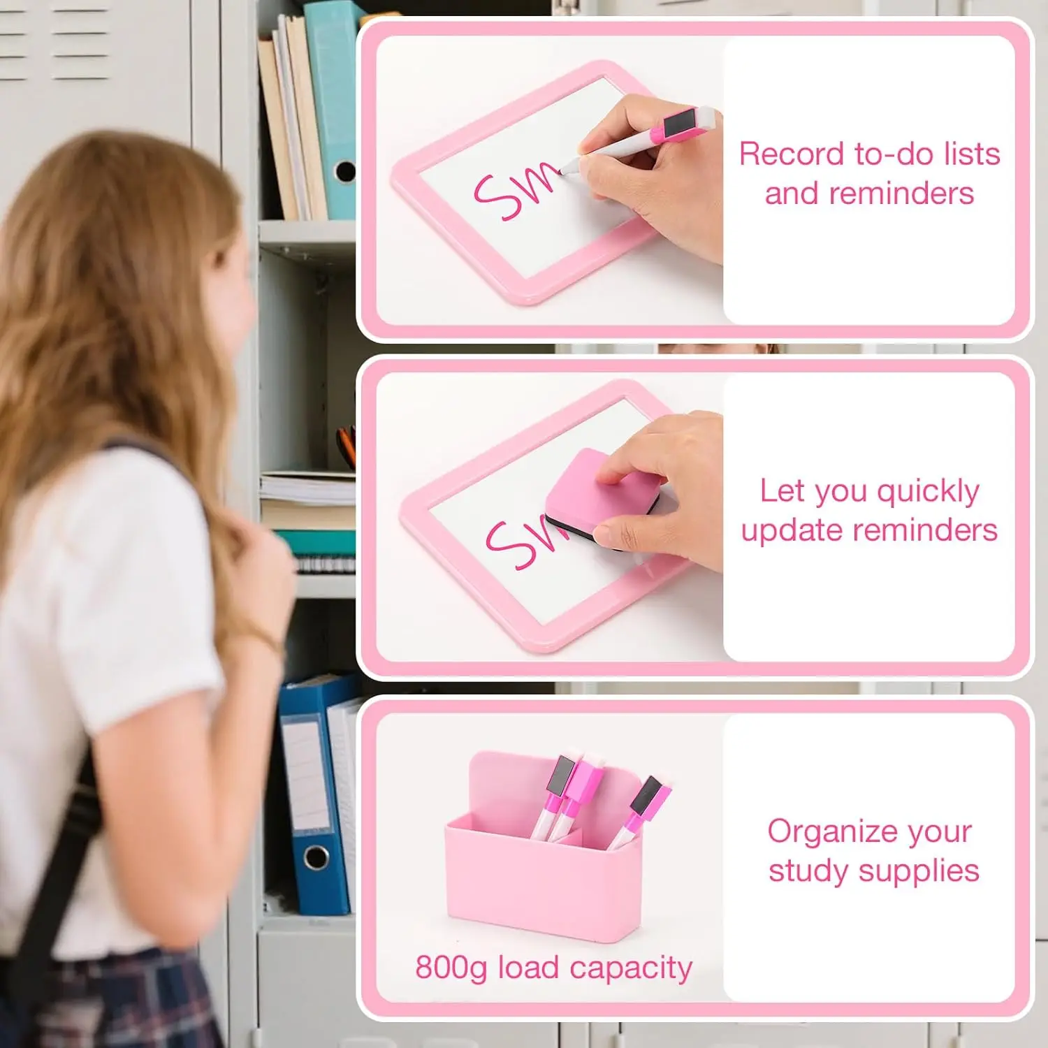 مجموعة إكسسوارات الخزانة، 15 قطعة من اللوازم المدرسية تتضمن مرآة مغناطيسية وسبورة بيضاء وأقلام تحديد وحامل أقلام ومغناطيس، l