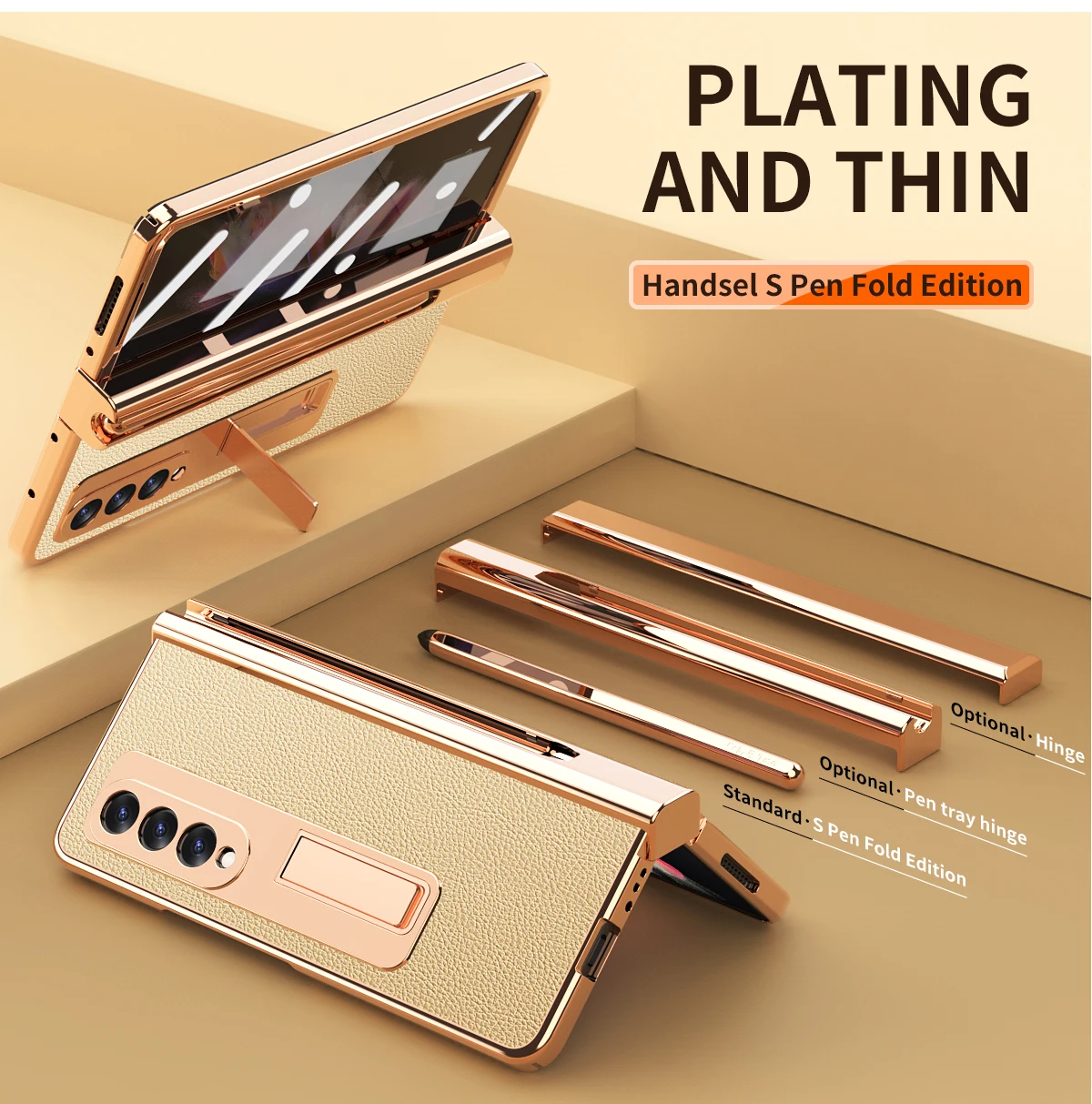 

Coque With S Pen Plating Leather Case For Samsung Galaxy Z Fold 5 4 3 2 360 Full Protection Tempered Glass Kickstand Phone Cover