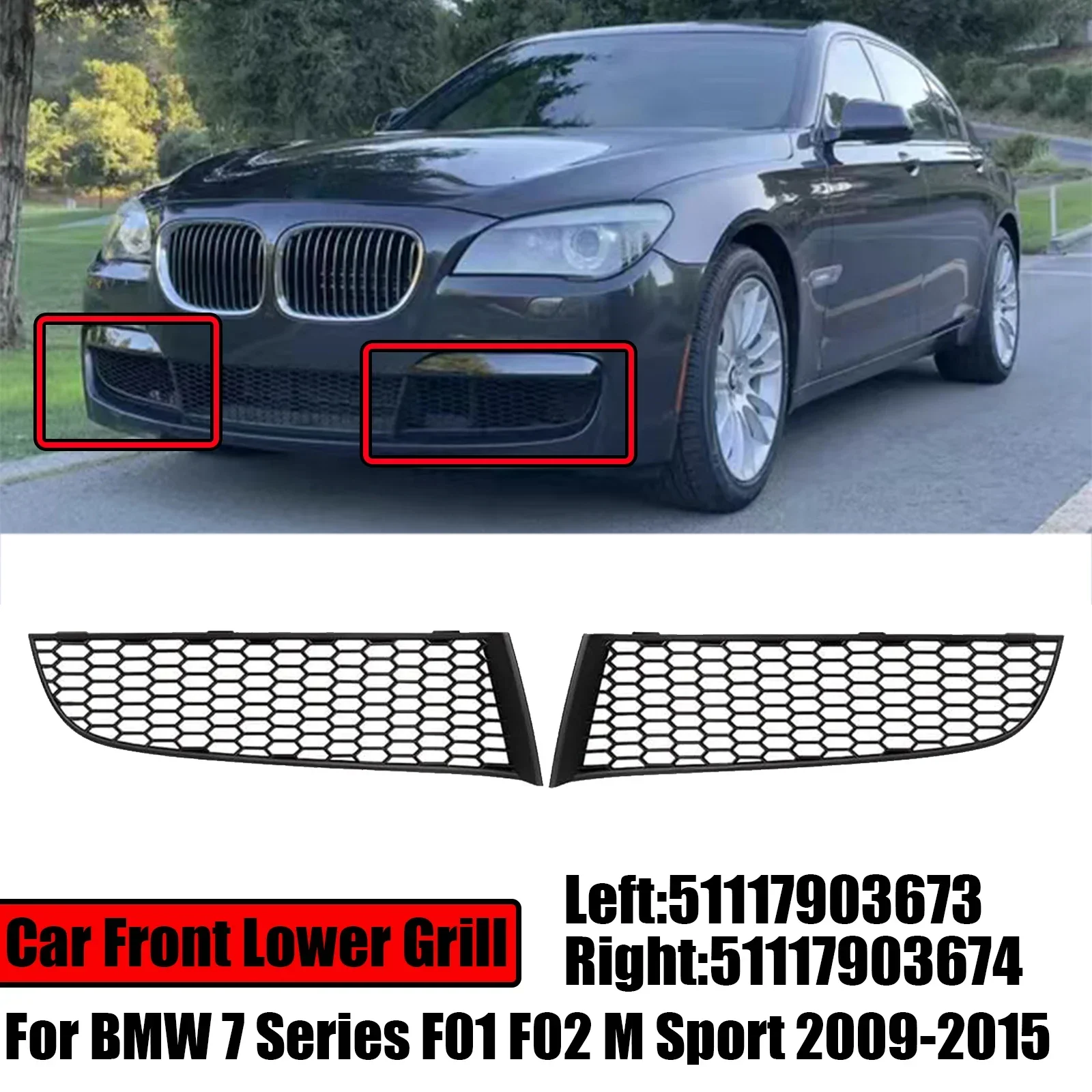 

Решетка для переднего бампера BMW 7 Series F01 F02 M Sport 2009-2015, нижний открытый M, левый и правый гриль 51117903673 51117903674 Honeycomb