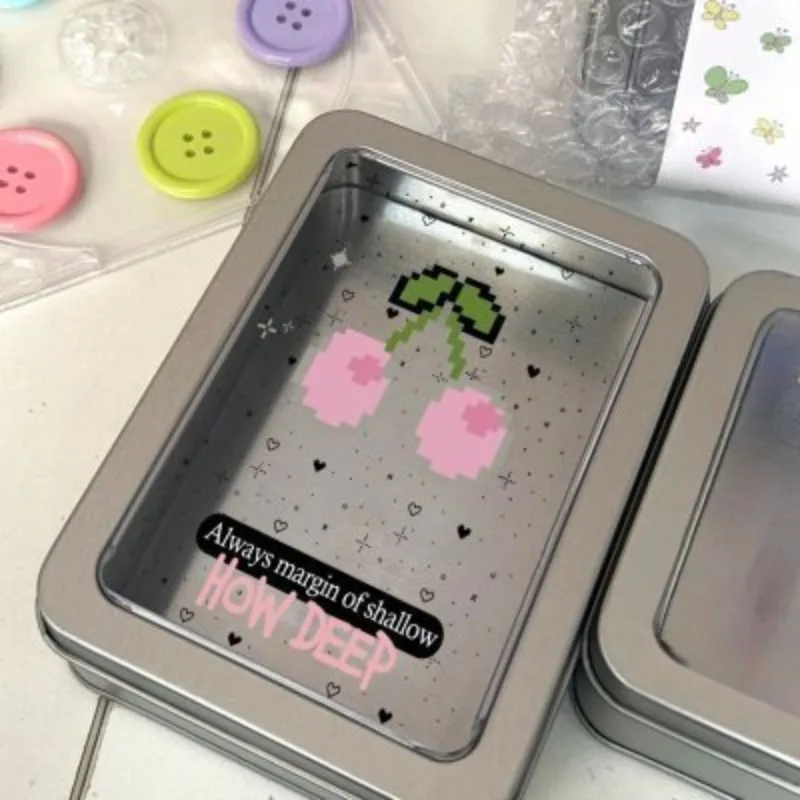 Small Card Storage Box Kpop Photocard Holder Tinplate Organizer Jewelry Collect Case Diy Sticker Box Home Desktop Storage