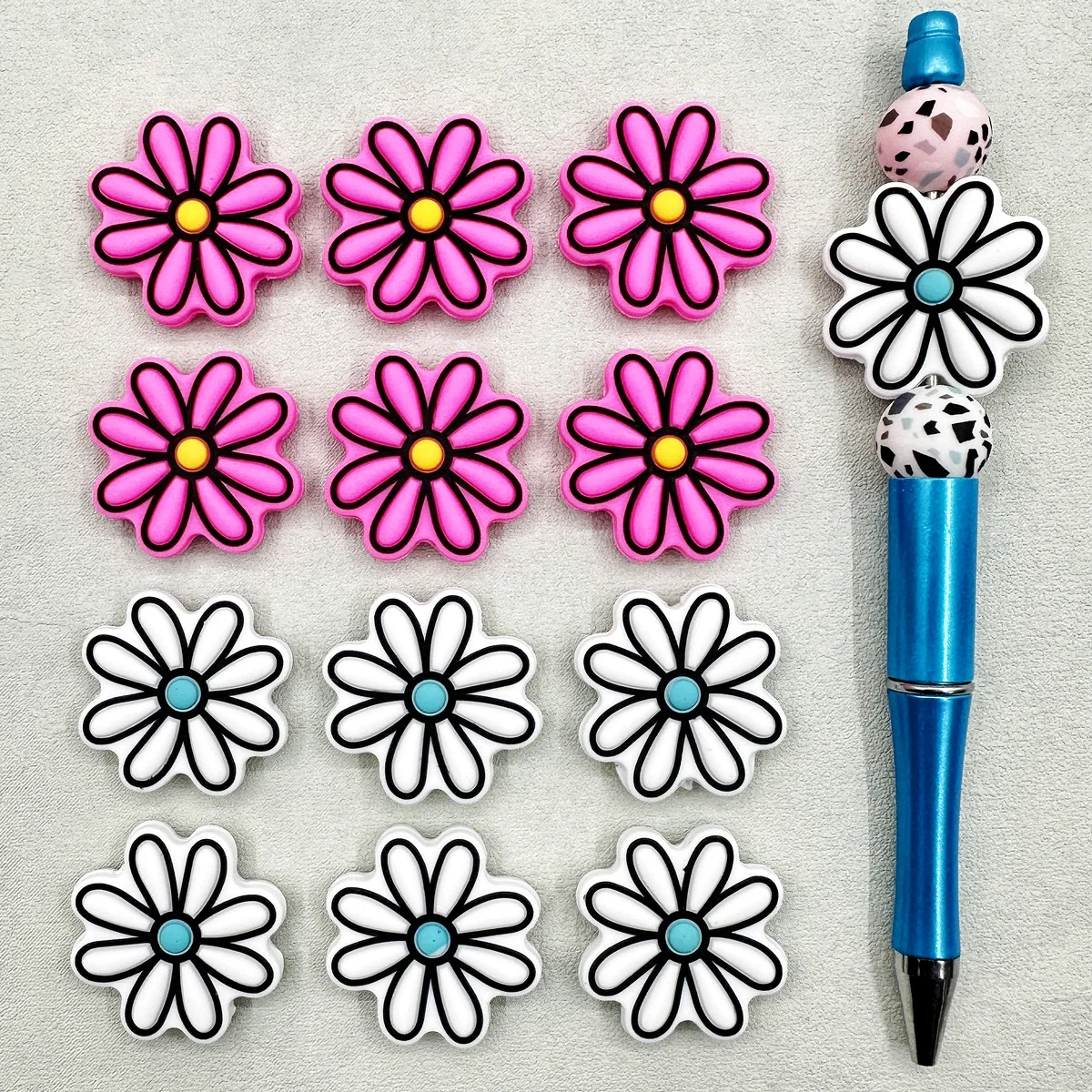 10PC Silicone Beads  Flower Focal Beads Teethe Baby Toys DIY String Pen Pendant Beads Nipple Chains Jewelry Accessories Gifts