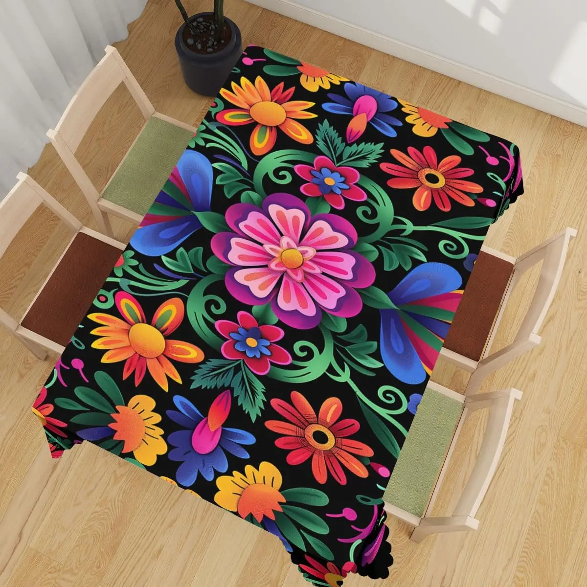 Vibrant Mexican Fiesta Tablecloth, Premium Cinco De Mayo Day of The Dead Table Cover for Festive Kitchen Dining Party
