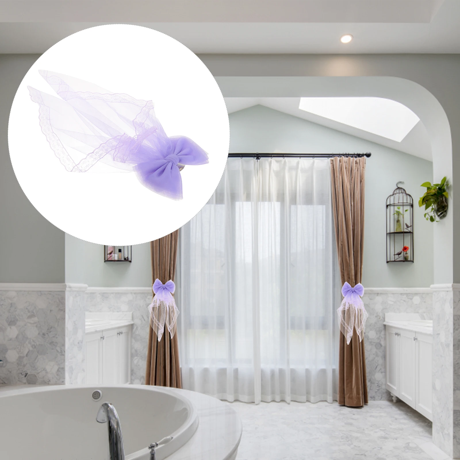

Curtain Tieback Strap Drapery Holdback Bow Decorative Princess Lace Clip Purple Small Size Home Office Hotel Use