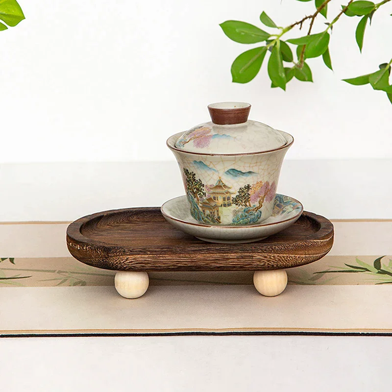 Decorative Wooden Tray Wooden Riser Tray Multi-functional Round Oval Decorative Tray Pedestal Stand Bathroom Jewelry Counter