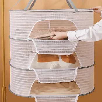 휴대용 메쉬 의류 걸이 건조기, 접이식 건조 그물 허브 건조기, 메쉬 야채 음식 물고기 걸이 건조 랙, 3-4 층