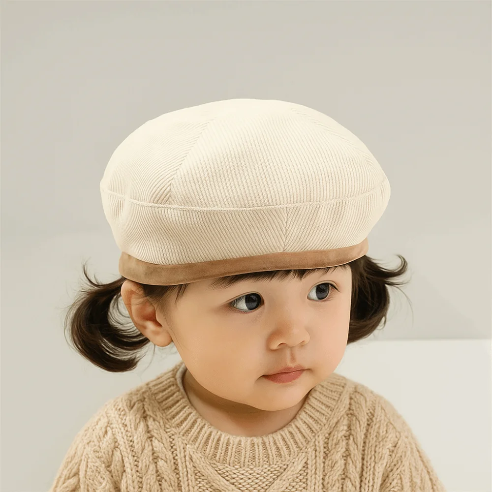 

Retro Korean Baby Beret Corduroy Spring Autumn Beanies Cap Sweet Casual Painter Hats 2-6year