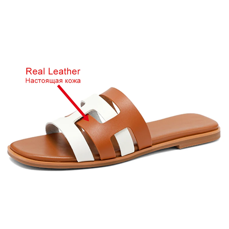 JOZHAMTA Size 34-40 Women Flats Slippers 2025 Ins Real Leather Low Heels Summer Shoes Casual Daily Home Retro Slides Sandals