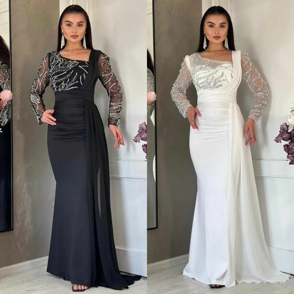 

Customized Sparkle Retro Chiffon Draped Sequined Beading Pleat Mermaid Square Neck Long Dresses Bespoke Occasion Dresses Pastrol