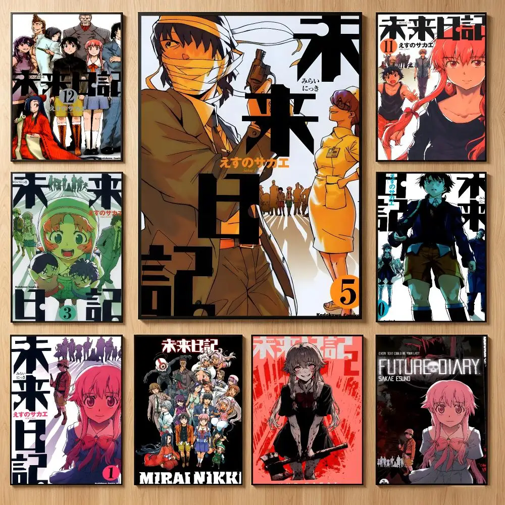 Thrilling Anime F‑Future Diary Poster Classic Self-Adhesive PP Wall Sticker for Living Room Bar Decor Gift