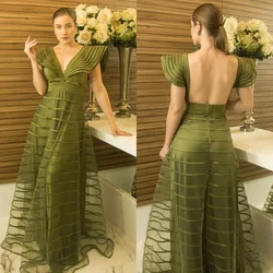 Customized Jersey Pleat Ruched Graduation A-line V-neck Bespoke Occasion Gown Long Dresses