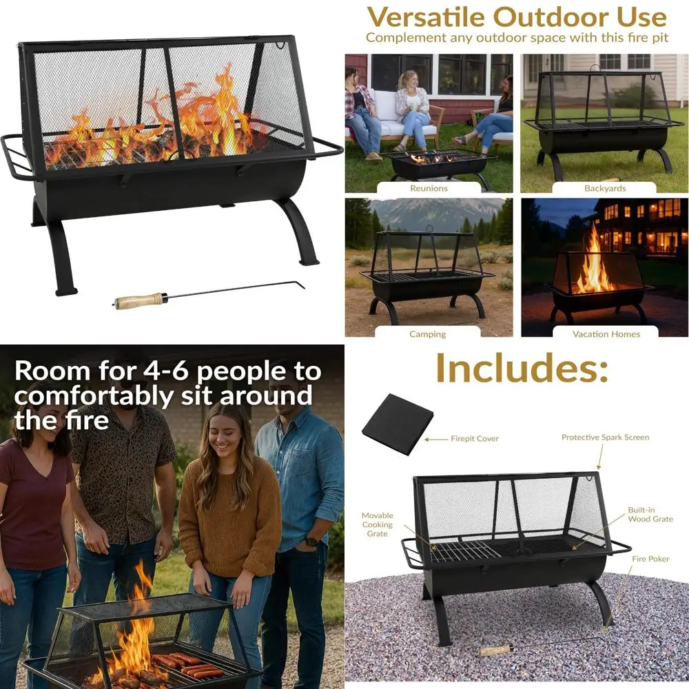 

36-дюймовая уличная костра Northland Steel с грилем, решеткой для приготовления пищи, искровым экраном, крышкой и покером