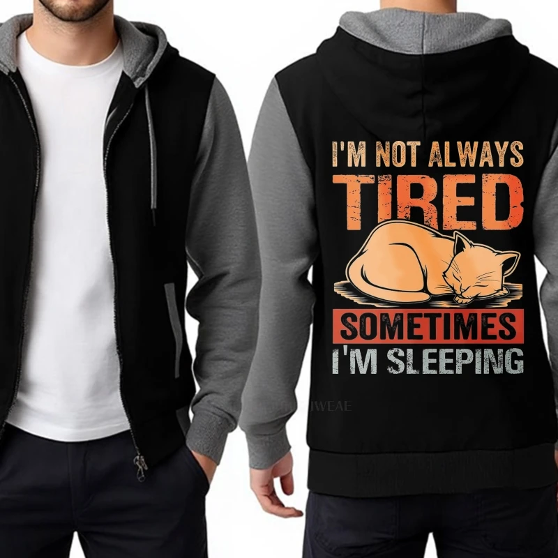 Hoodies gráficos para o aquecimento, não sou sempre cansado às vezes estou dormindo hip-hop grosso zip-up treino pulôver aquecimento com capuz