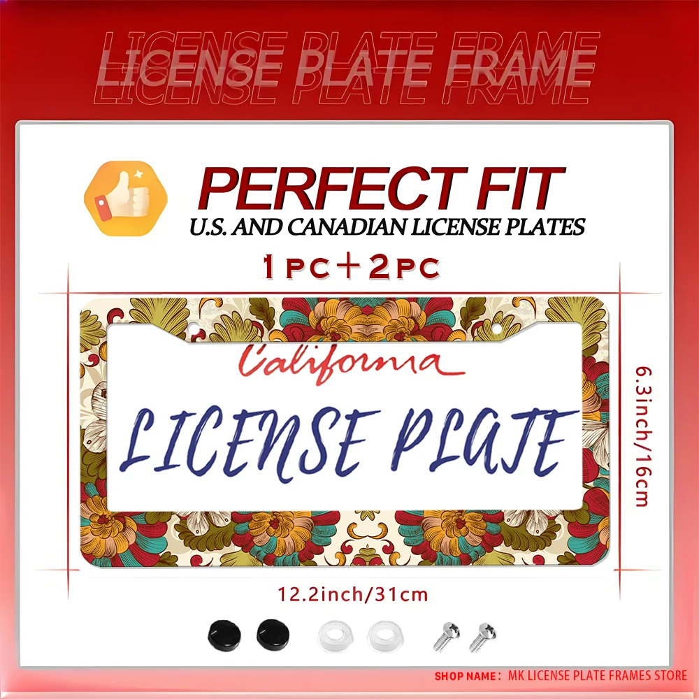 

Vintage Floral - Printed 2 - Hole License Plate Frame, Aluminum Material with Screw Set, Car Decoration and Fun Gift, 6x12 Inche