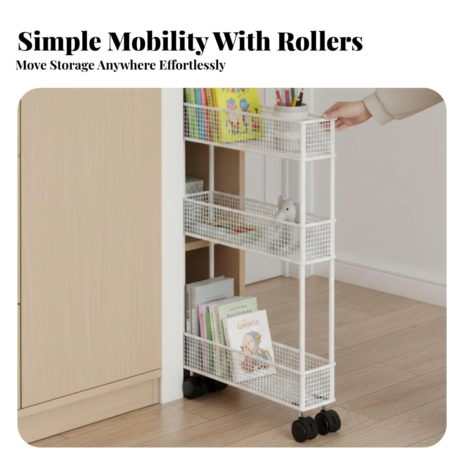 Slim Rolling Storage Unit Space Saving Slim Rolling Organizer Multi-Tier Hollow-Carved Design for Apartment Dwellers, Kitchen